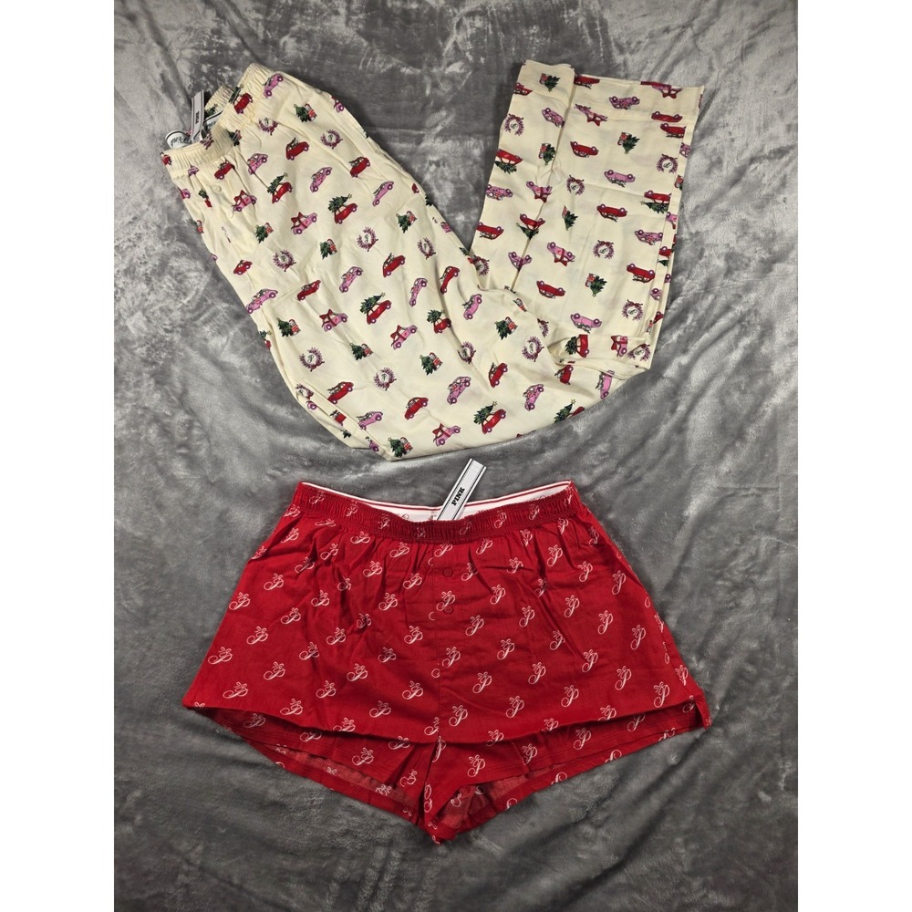 2 PINK Victoria's Secret Christmas Pajama Shorts & Pants w/pockets Small NWT